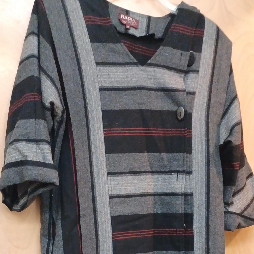 Vintage Grey Plaid Striped Dress Raoul 14 Wool